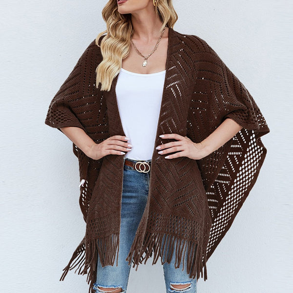 Fringe Hem Open Front Poncho - Opulent EmpireFringe Hem Open Front PonchoOpulent EmpireClothing