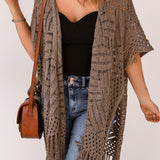 Fringe Hem Slit Open Front Cardigan - Opulent EmpireFringe Hem Slit Open Front CardiganOpulent EmpireClothing