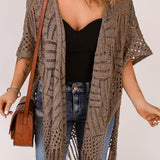 Fringe Hem Slit Open Front Cardigan - Opulent EmpireFringe Hem Slit Open Front CardiganOpulent EmpireClothing