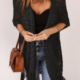 Fringe Hem Slit Open Front Cardigan - Opulent EmpireFringe Hem Slit Open Front CardiganOpulent EmpireClothing