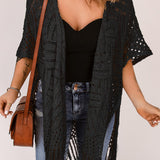 Fringe Hem Slit Open Front Cardigan - Opulent EmpireFringe Hem Slit Open Front CardiganOpulent EmpireClothing