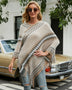 Fringe Hem Striped Cape Sleeve Poncho - Opulent EmpireFringe Hem Striped Cape Sleeve PonchoOpulent EmpireClothing