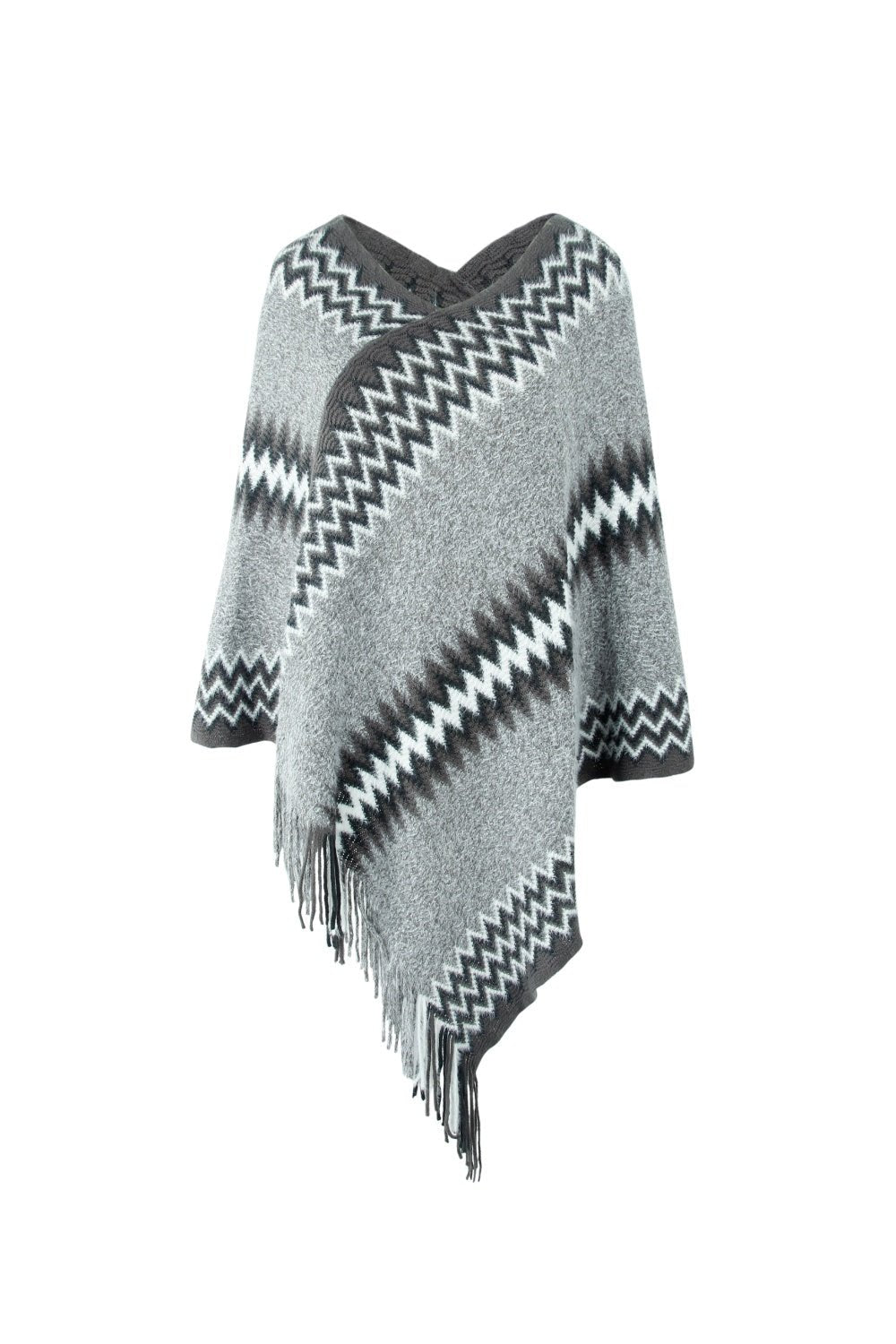 Fringe Hem Striped Cape Sleeve Poncho - Opulent EmpireFringe Hem Striped Cape Sleeve PonchoOpulent EmpireClothing