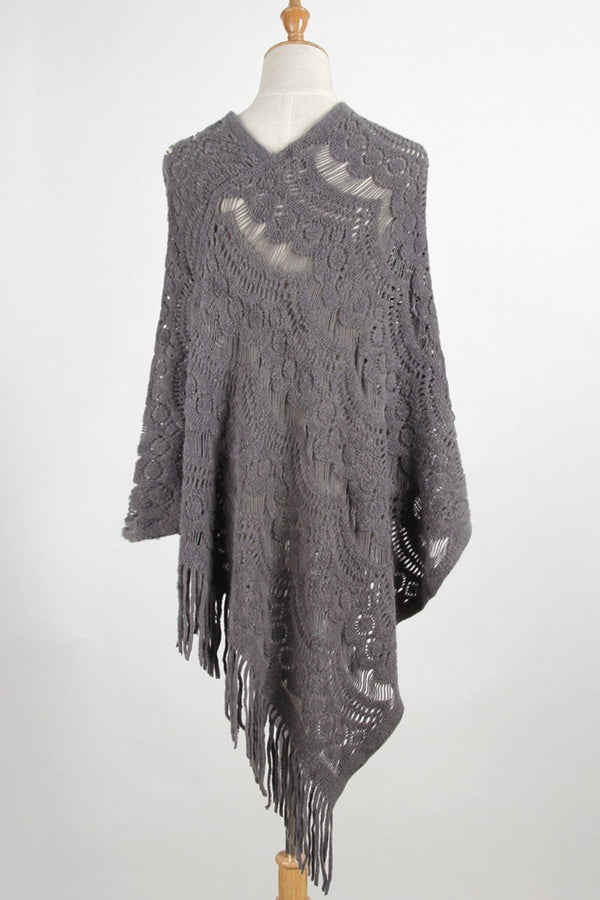 Fringe Openwork Surplice Cape Sleeve Poncho - Opulent EmpireFringe Openwork Surplice Cape Sleeve PonchoOpulent EmpireClothing