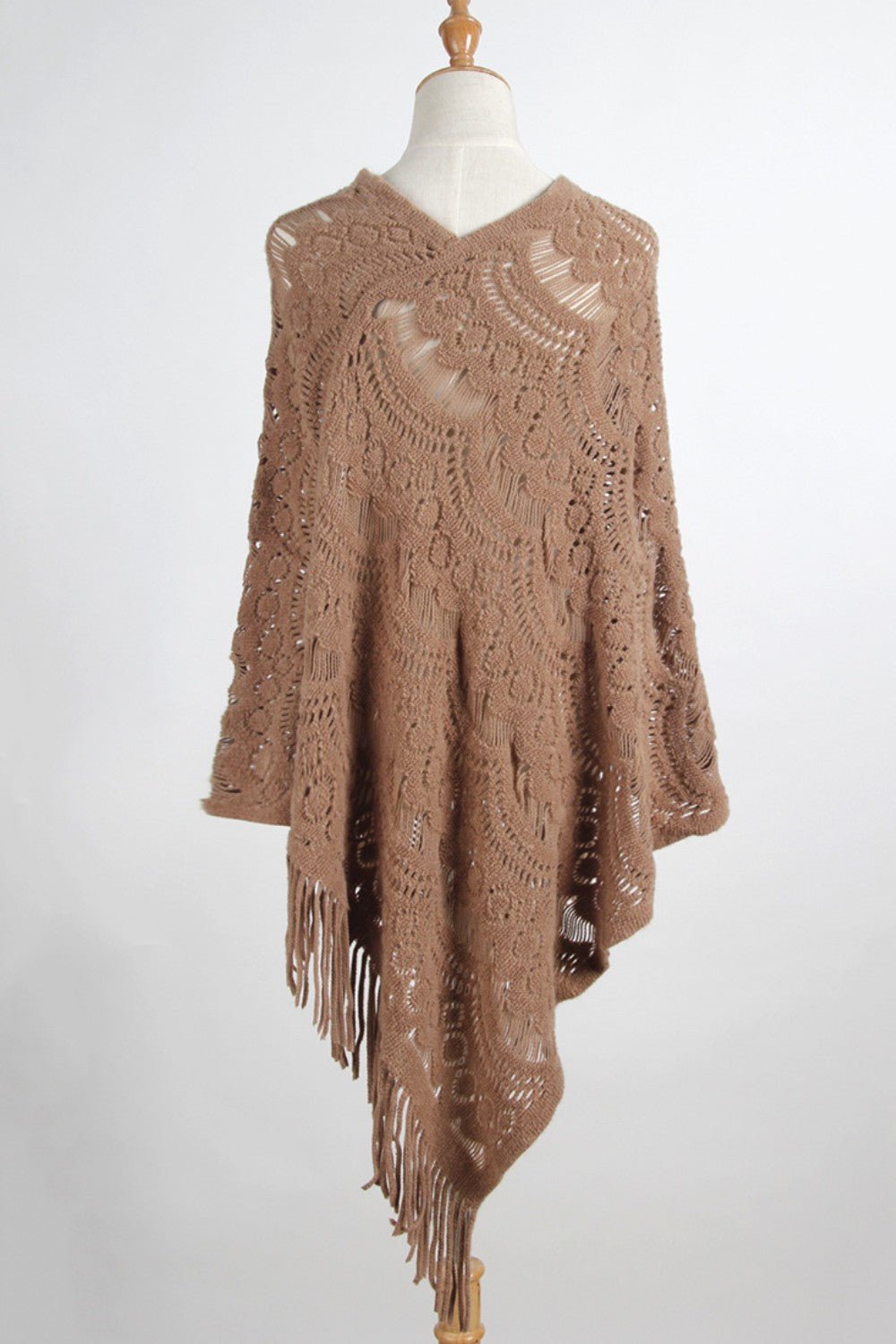 Fringe Openwork Surplice Cape Sleeve Poncho - Opulent EmpireFringe Openwork Surplice Cape Sleeve PonchoOpulent EmpireClothing