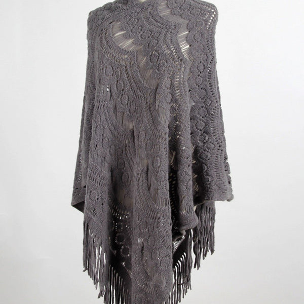 Fringe Openwork Surplice Cape Sleeve Poncho - Opulent EmpireFringe Openwork Surplice Cape Sleeve PonchoOpulent EmpireClothing