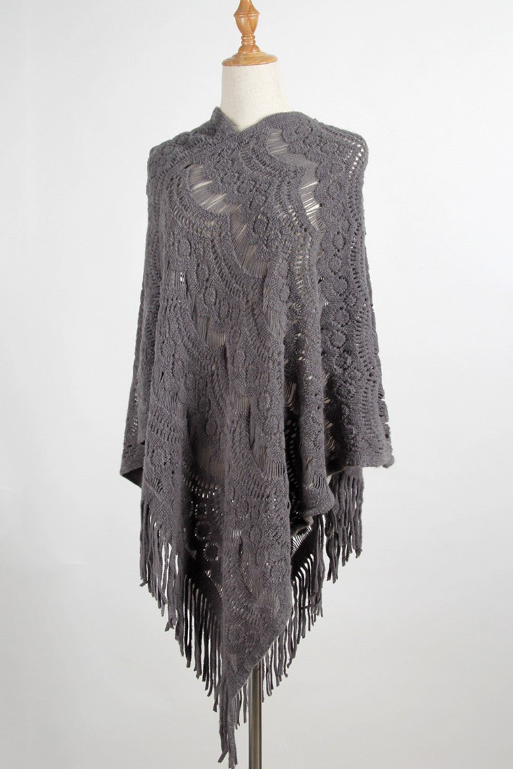 Fringe Openwork Surplice Cape Sleeve Poncho - Opulent EmpireFringe Openwork Surplice Cape Sleeve PonchoOpulent EmpireClothing