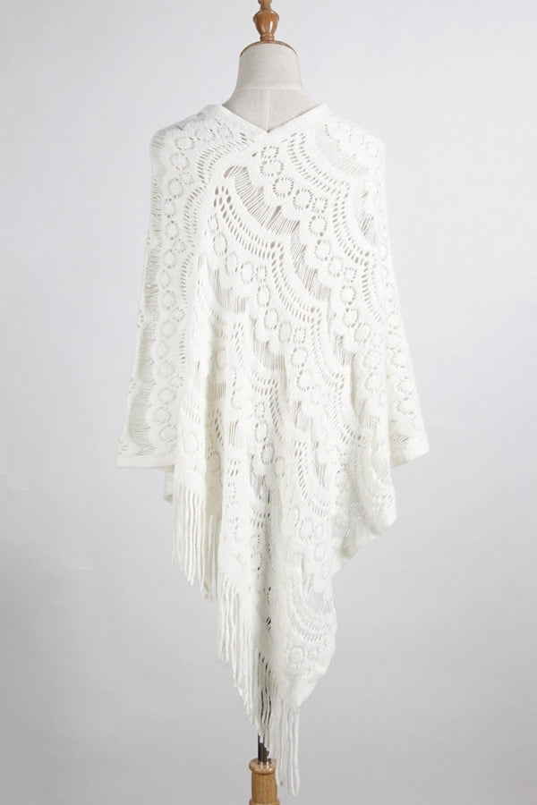 Fringe Openwork Surplice Cape Sleeve Poncho - Opulent EmpireFringe Openwork Surplice Cape Sleeve PonchoOpulent EmpireClothing