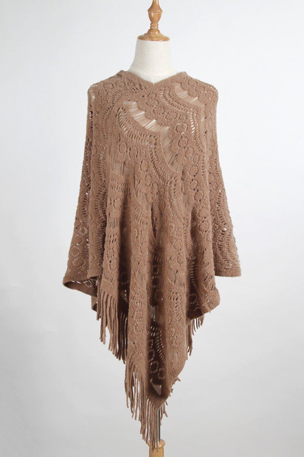 Fringe Openwork Surplice Cape Sleeve Poncho - Opulent EmpireFringe Openwork Surplice Cape Sleeve PonchoOpulent EmpireClothing