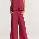 Full Size Round Neck Top and Wide Leg Pants Set - Opulent EmpireFull Size Round Neck Top and Wide Leg Pants SetOpulent Empire