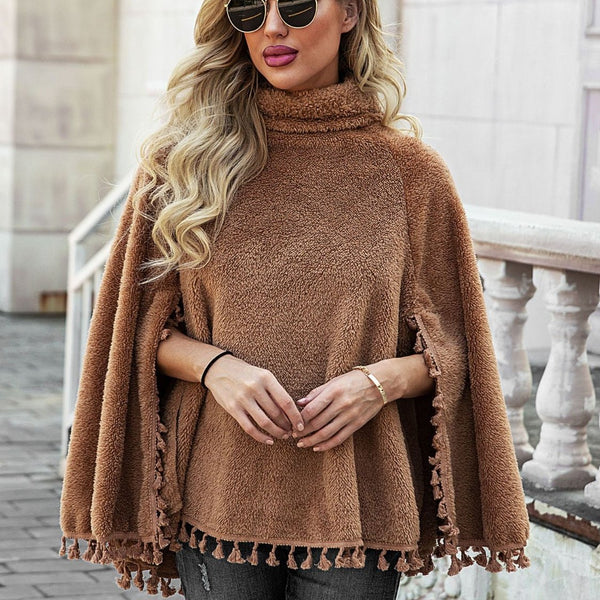 Full Size Turtleneck Tassel Hem Poncho - Opulent EmpireFull Size Turtleneck Tassel Hem PonchoOpulent EmpireClothing