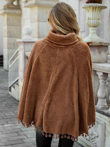 Full Size Turtleneck Tassel Hem Poncho - Opulent EmpireFull Size Turtleneck Tassel Hem PonchoOpulent EmpireClothing