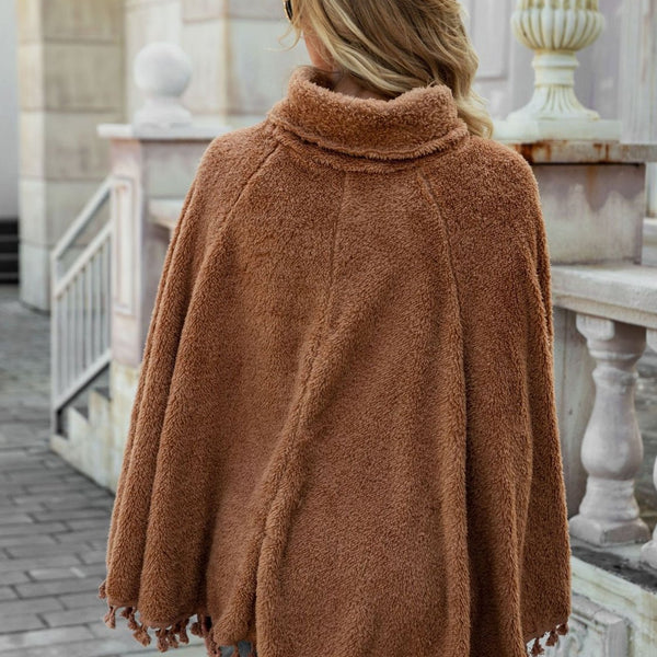 Full Size Turtleneck Tassel Hem Poncho - Opulent EmpireFull Size Turtleneck Tassel Hem PonchoOpulent EmpireClothing