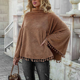 Full Size Turtleneck Tassel Hem Poncho - Opulent EmpireFull Size Turtleneck Tassel Hem PonchoOpulent EmpireClothing