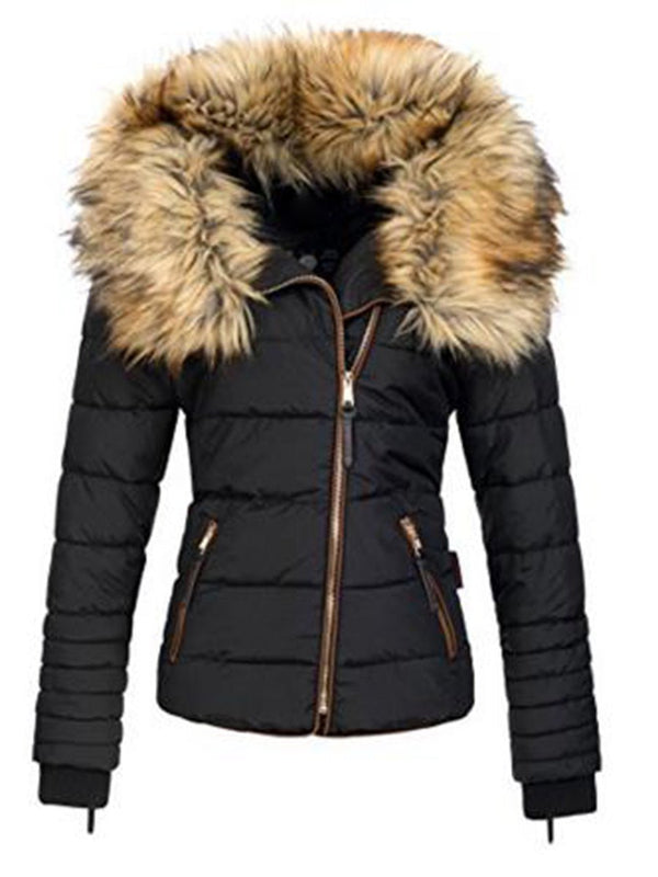 Fur collar zipper cotton jacket - Opulent EmpireFur collar zipper cotton jacketOpulent EmpireLadies Coats and Jackets