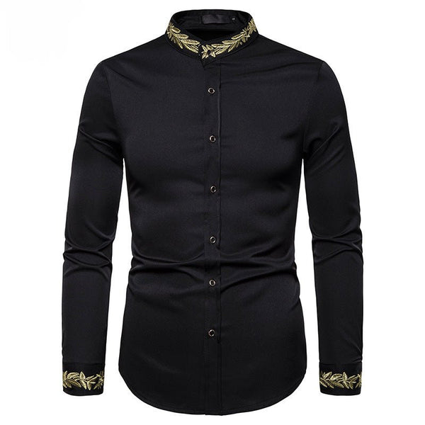 Gold Embroidery White Shirt Men Brand New Stand Collar Mens Dress Shirts Casual Slim Long Sleeve Chemise Homme Camisa Masculina - Opulent EmpireGold Embroidery White Shirt Men Brand New Stand Collar Mens Dress Shirts Casual Slim Long Sleeve Chemise Homme Camisa MasculinaOpulent Empire0