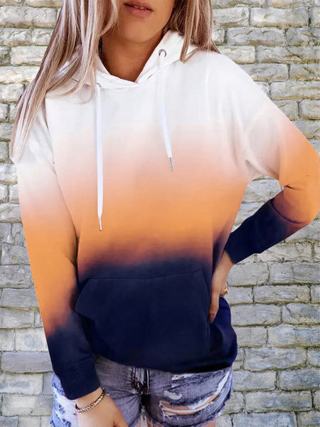 Gradient Drawstring Long Sleeve Hoodie - Opulent EmpireGradient Drawstring Long Sleeve HoodieOpulent Empire