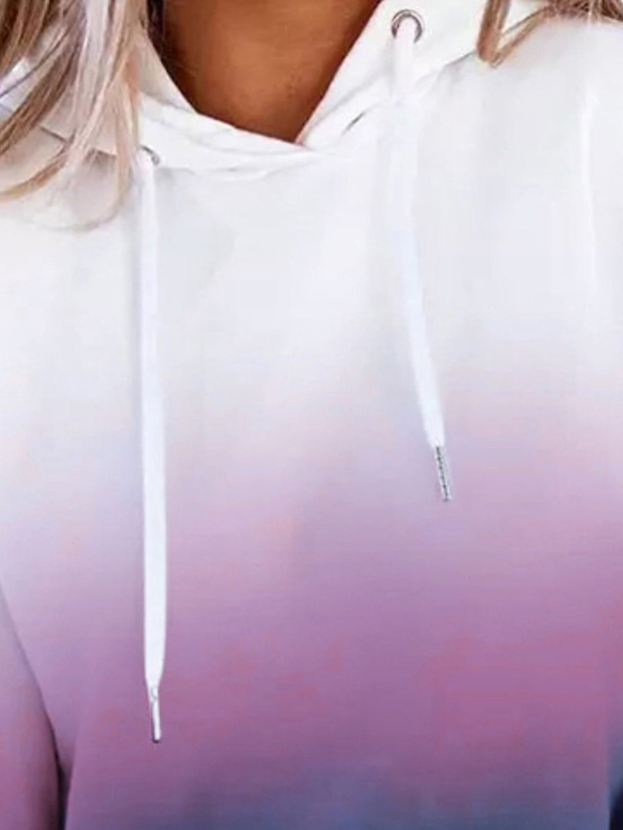 Gradient Drawstring Long Sleeve Hoodie - Opulent EmpireGradient Drawstring Long Sleeve HoodieOpulent Empire