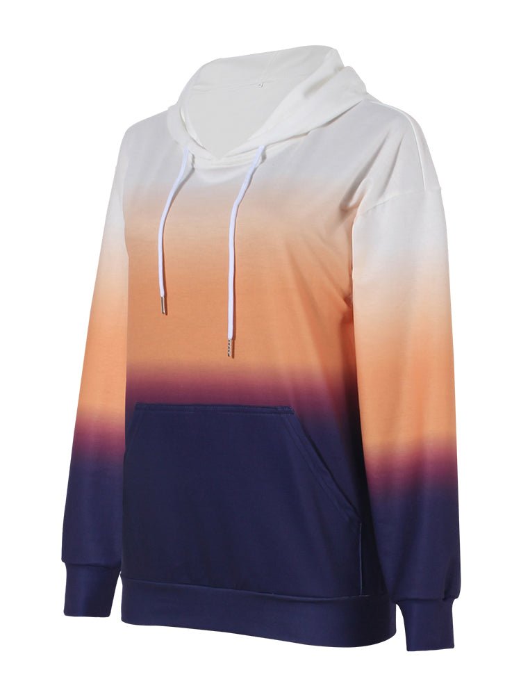 Gradient Drawstring Long Sleeve Hoodie - Opulent EmpireGradient Drawstring Long Sleeve HoodieOpulent Empire