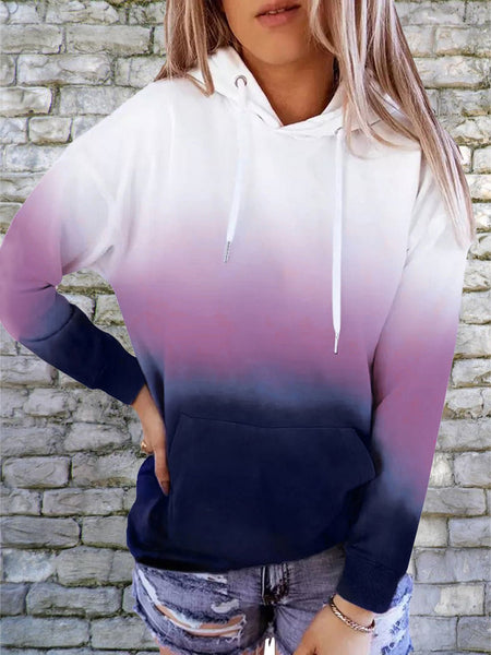 Gradient Drawstring Long Sleeve Hoodie - Opulent EmpireGradient Drawstring Long Sleeve HoodieOpulent Empire