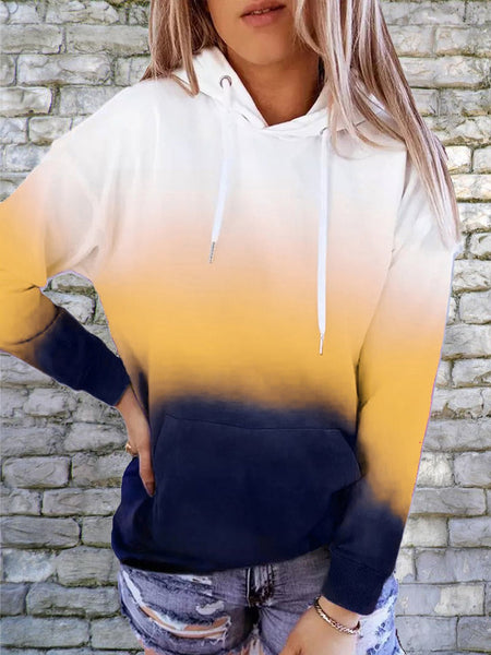 Gradient Drawstring Long Sleeve Hoodie - Opulent EmpireGradient Drawstring Long Sleeve HoodieOpulent Empire