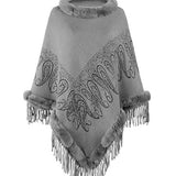 Graphic Fringe Cape Sleeve Poncho - Opulent EmpireGraphic Fringe Cape Sleeve PonchoOpulent EmpireClothing