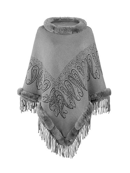 Graphic Fringe Cape Sleeve Poncho - Opulent EmpireGraphic Fringe Cape Sleeve PonchoOpulent EmpireClothing