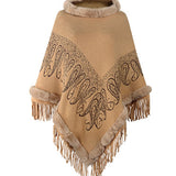 Graphic Fringe Cape Sleeve Poncho - Opulent EmpireGraphic Fringe Cape Sleeve PonchoOpulent EmpireClothing