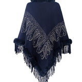 Graphic Fringe Cape Sleeve Poncho - Opulent EmpireGraphic Fringe Cape Sleeve PonchoOpulent EmpireClothing