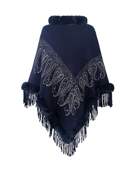 Graphic Fringe Cape Sleeve Poncho - Opulent EmpireGraphic Fringe Cape Sleeve PonchoOpulent EmpireClothing