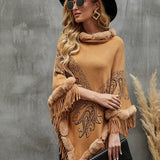 Graphic Fringe Cape Sleeve Poncho - Opulent EmpireGraphic Fringe Cape Sleeve PonchoOpulent EmpireClothing