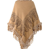 Graphic Fringe Cape Sleeve Poncho - Opulent EmpireGraphic Fringe Cape Sleeve PonchoOpulent EmpireClothing