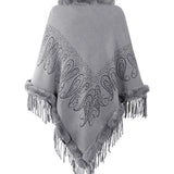 Graphic Fringe Cape Sleeve Poncho - Opulent EmpireGraphic Fringe Cape Sleeve PonchoOpulent EmpireClothing