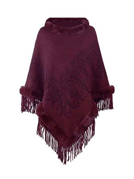 Graphic Fringe Cape Sleeve Poncho - Opulent EmpireGraphic Fringe Cape Sleeve PonchoOpulent EmpireClothing