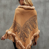 Graphic Fringe Cape Sleeve Poncho - Opulent EmpireGraphic Fringe Cape Sleeve PonchoOpulent EmpireClothing