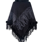 Graphic Fringe Cape Sleeve Poncho - Opulent EmpireGraphic Fringe Cape Sleeve PonchoOpulent EmpireClothing