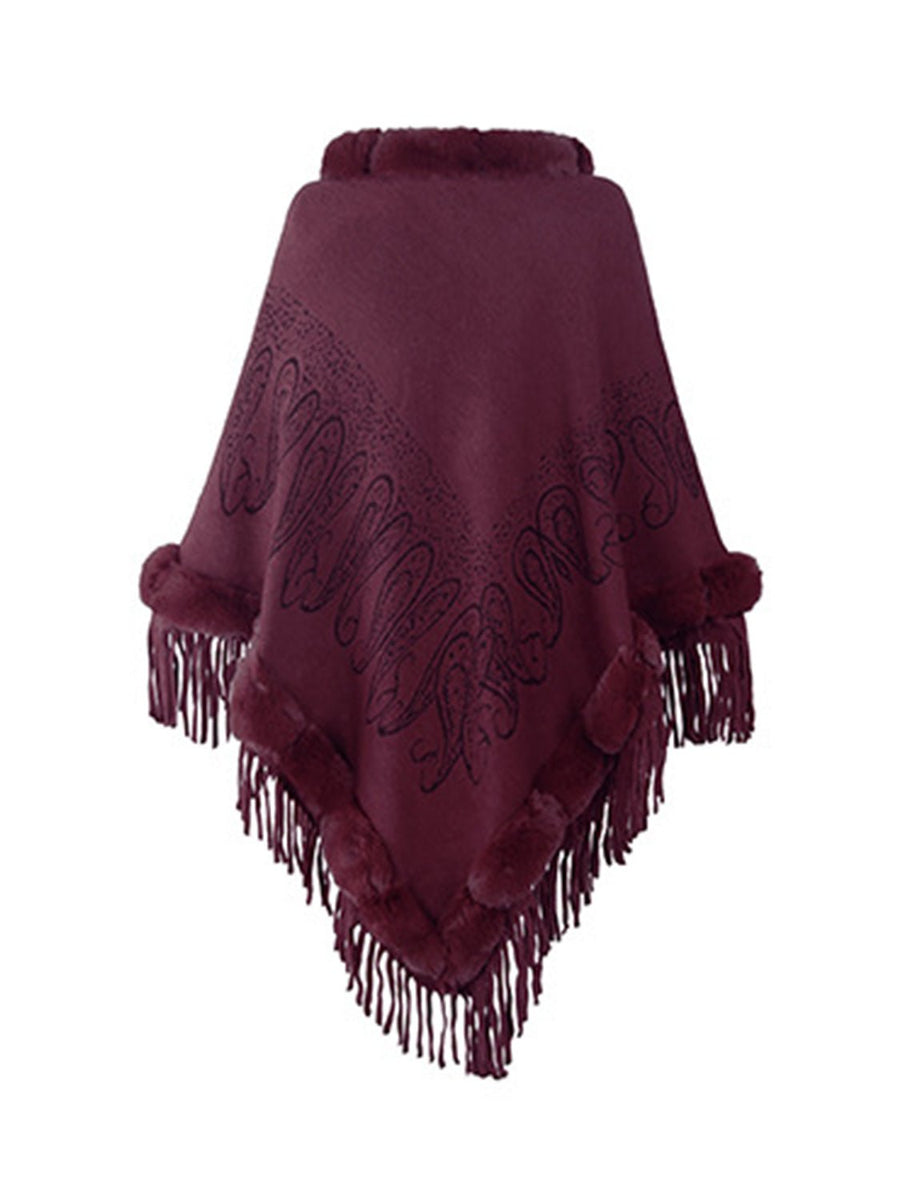 Graphic Fringe Cape Sleeve Poncho - Opulent EmpireGraphic Fringe Cape Sleeve PonchoOpulent EmpireClothing