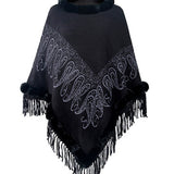 Graphic Fringe Cape Sleeve Poncho - Opulent EmpireGraphic Fringe Cape Sleeve PonchoOpulent EmpireClothing