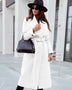 Women's long-sleeved buttoned V-neck strappy woolen coat