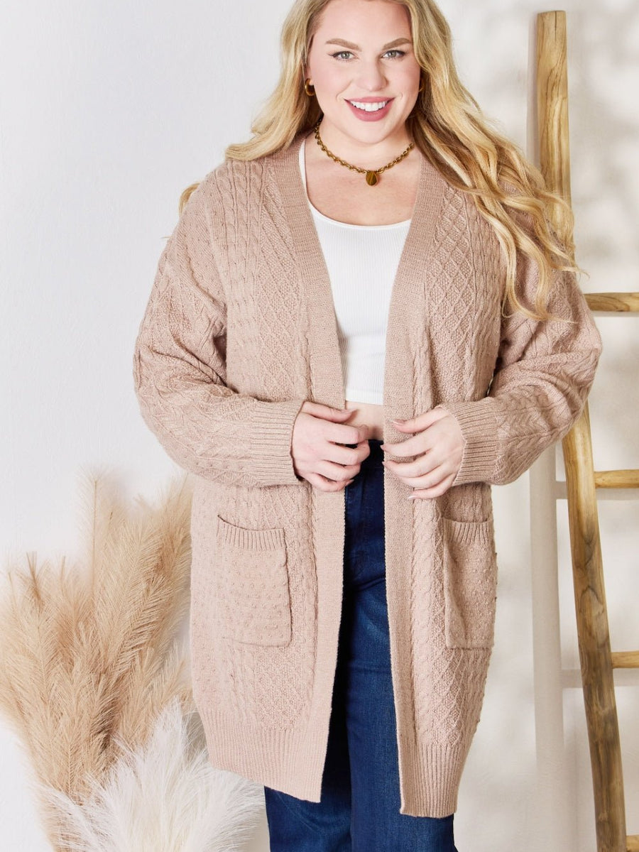 Hailey & Co Full Size Cable-Knit Pocketed Cardigan - Opulent EmpireHailey & Co Full Size Cable-Knit Pocketed CardiganOpulent Empire