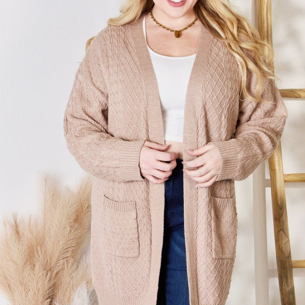 Hailey & Co Full Size Cable-Knit Pocketed Cardigan - Opulent EmpireHailey & Co Full Size Cable-Knit Pocketed CardiganOpulent Empire