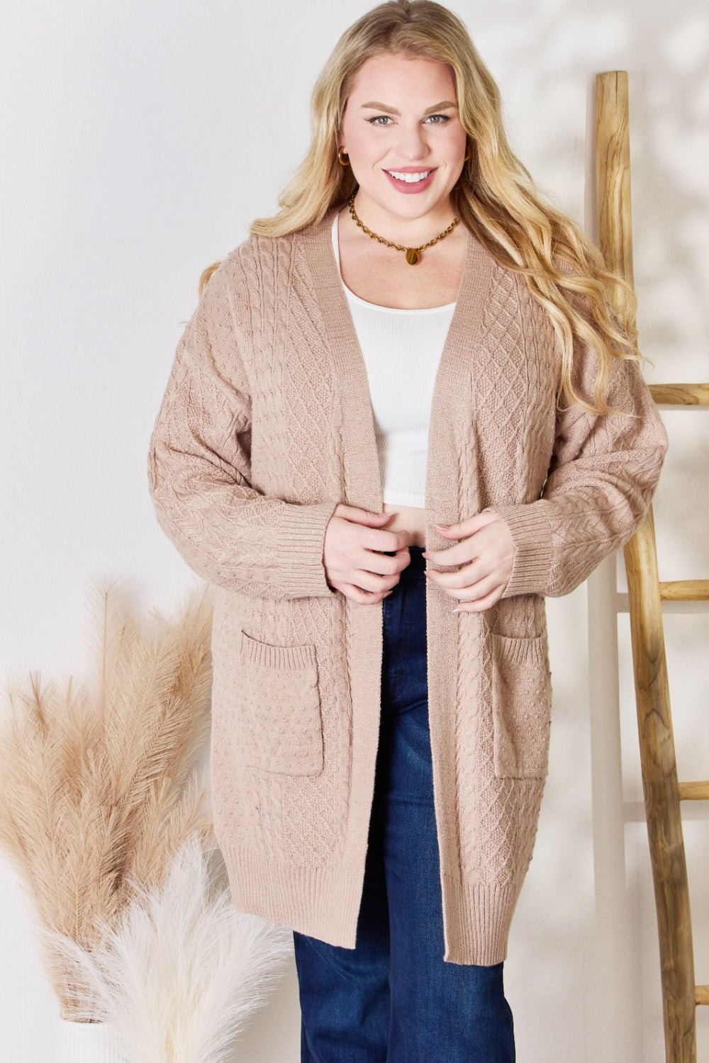 Hailey & Co Full Size Cable-Knit Pocketed Cardigan - Opulent EmpireHailey & Co Full Size Cable-Knit Pocketed CardiganOpulent Empire