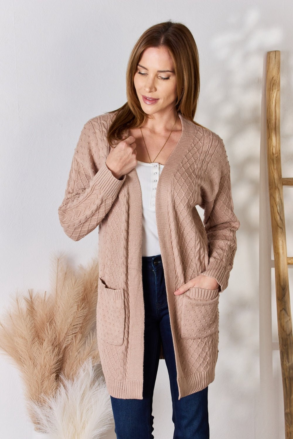 Hailey & Co Full Size Cable-Knit Pocketed Cardigan - Opulent EmpireHailey & Co Full Size Cable-Knit Pocketed CardiganOpulent Empire