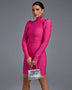 Chic High Neck Long Sleeve Mini Bandage Dress - Opulent Empire