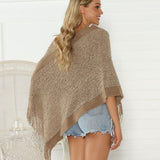 Heathered Fringe Detail Poncho - Opulent EmpireHeathered Fringe Detail PonchoOpulent EmpireClothing