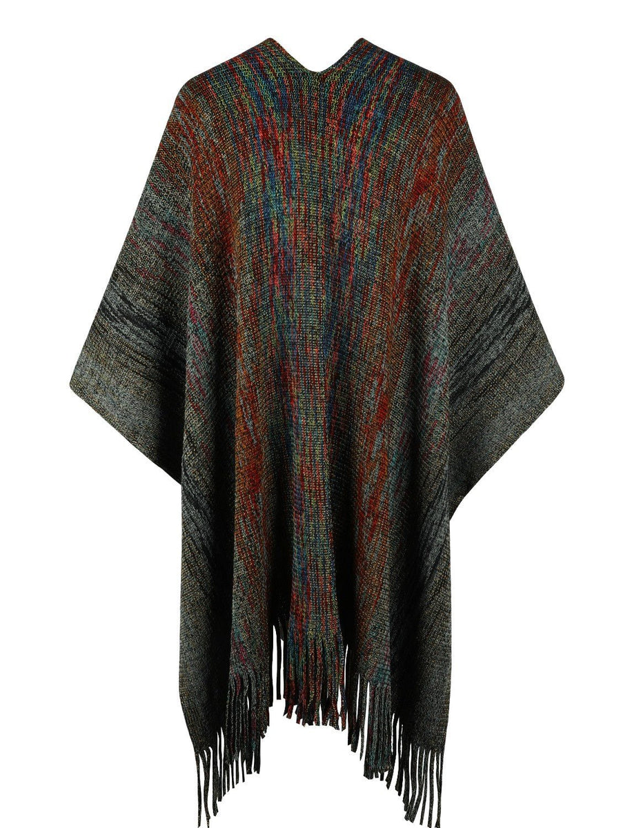 Heathered Fringe Hem Poncho - Opulent EmpireHeathered Fringe Hem PonchoOpulent EmpireClothing