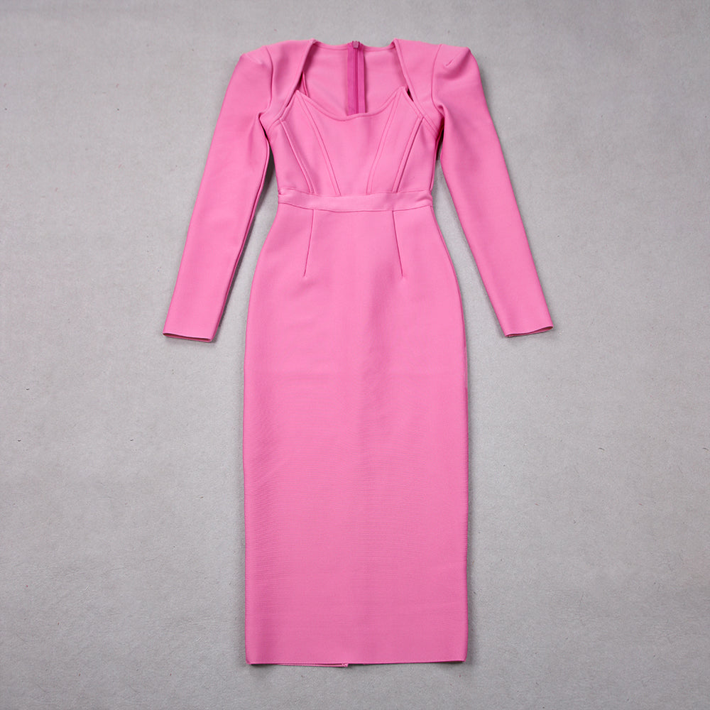 Evangeline Beaumont — Square Collar Back-Slit Midi Bandage Dress, alternate view 7