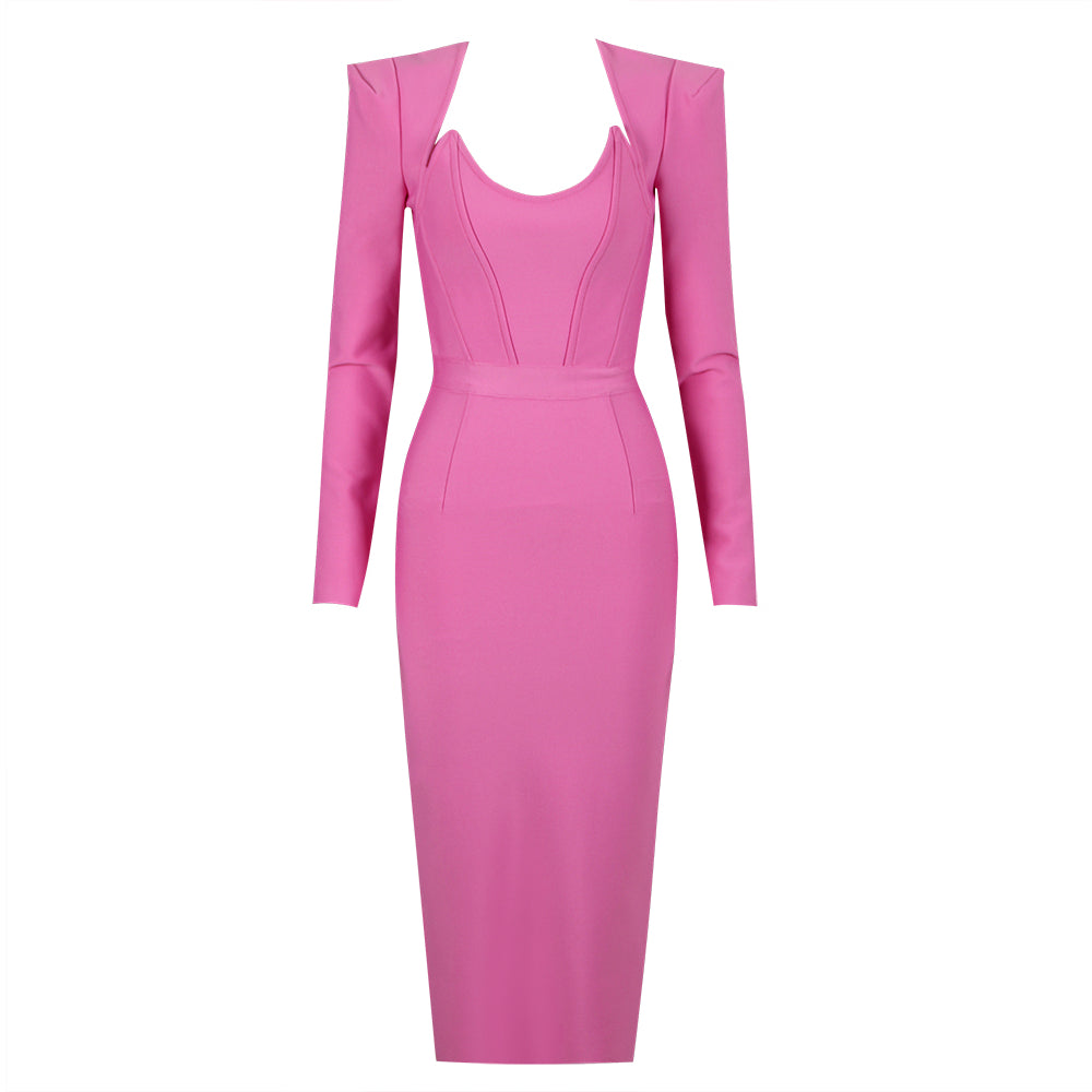 Evangeline Beaumont — Square Collar Back-Slit Midi Bandage Dress, alternate view 4