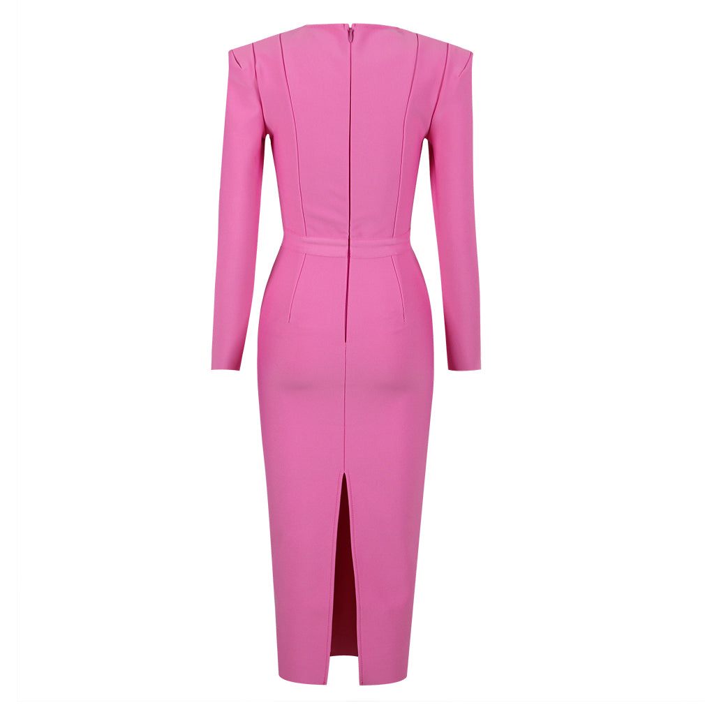 Evangeline Beaumont — Square Collar Back-Slit Midi Bandage Dress, alternate view 6