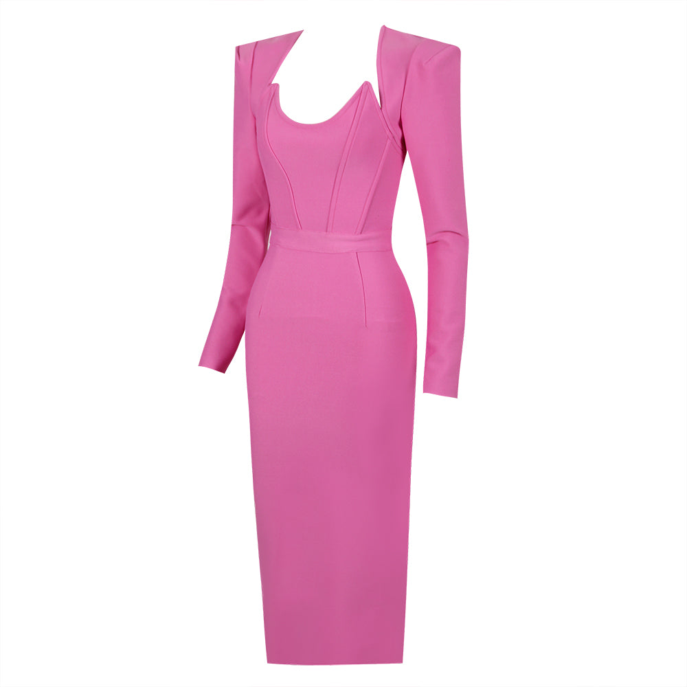 Evangeline Beaumont — Square Collar Back-Slit Midi Bandage Dress, alternate view 5